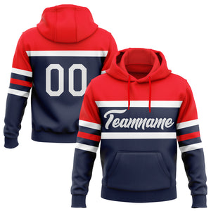 Custom Stitched Navy White-Fire Red Line Sports Pullover Sweatshirt Hoodie