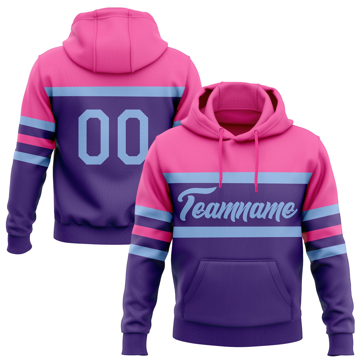 Custom Stitched Purple Light Blue Pink Line Sports Pullover Sweatshirt Hoodie