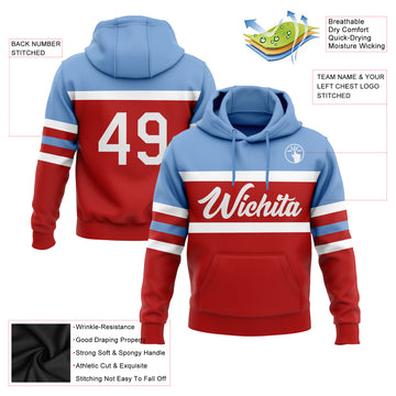 Custom Stitched Red White-Light Blue Line Sports Pullover Sweatshirt Hoodie