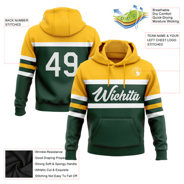 Custom Stitched Green White-Gold Line Sports Pullover Sweatshirt Hoodie