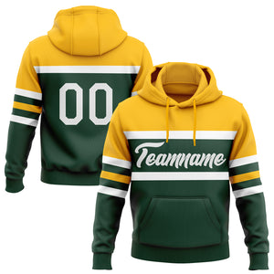 Custom Stitched Green White-Gold Line Sports Pullover Sweatshirt Hoodie