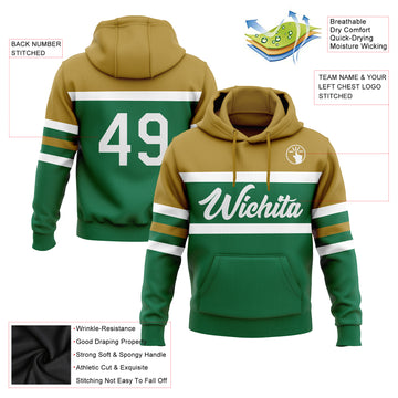 Custom Stitched Kelly Green White-Old Gold Line Sports Pullover Sweatshirt Hoodie