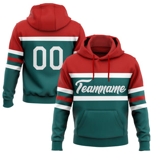 Custom Stitched Teal White-Red Line Sports Pullover Sweatshirt Hoodie