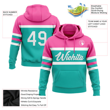 Custom Stitched Aqua White-Pink Line Sports Pullover Sweatshirt Hoodie