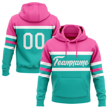 Custom Stitched Aqua White-Pink Line Sports Pullover Sweatshirt Hoodie