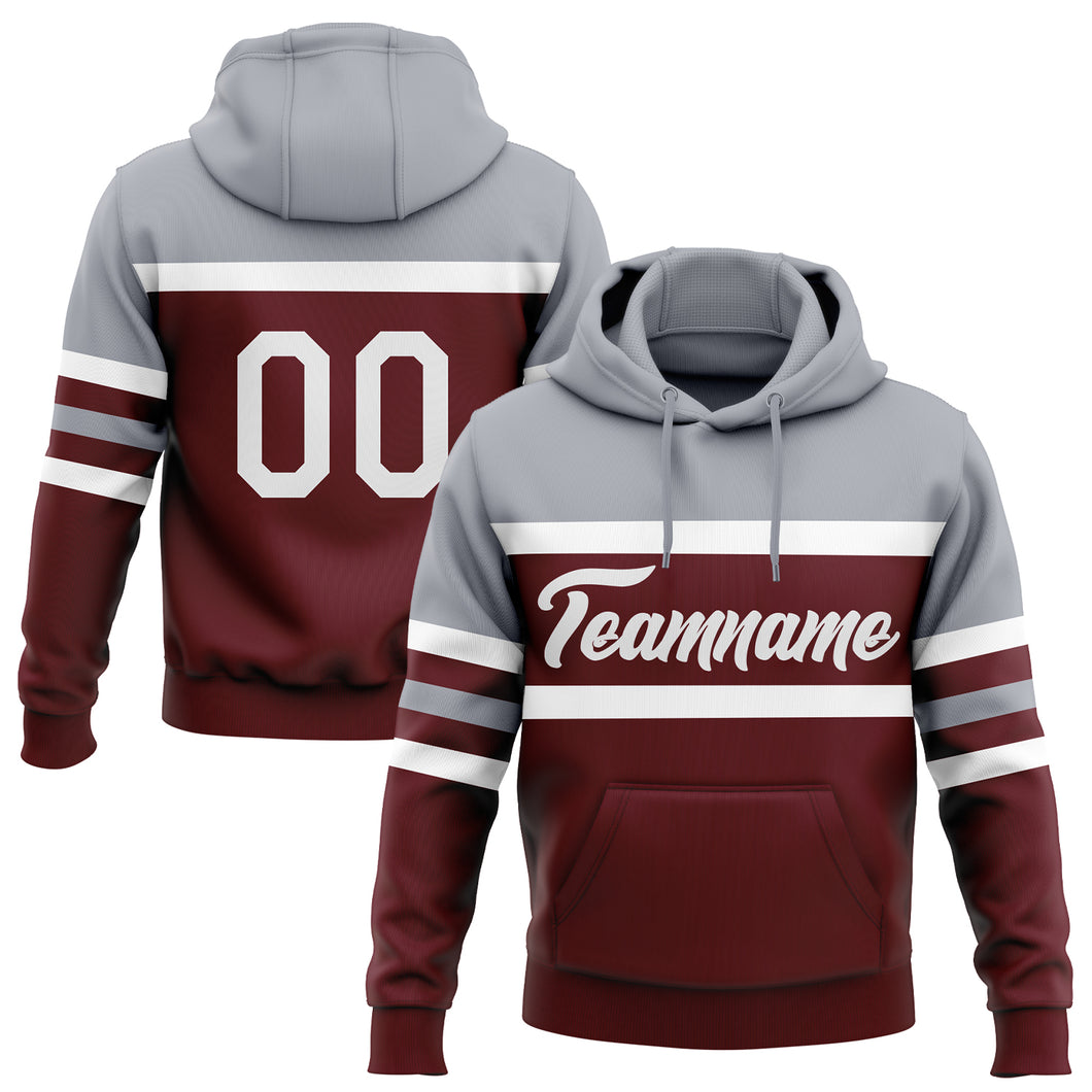 Custom Stitched Burgundy White-Gray Line Sports Pullover Sweatshirt Hoodie