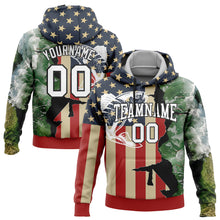 Load image into Gallery viewer, Custom Stitched Navy City Cream Red-Black 3D American Flag And Rainbow Trout Fish Fishing Sports Pullover Sweatshirt Hoodie
