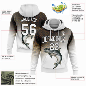 Custom Stitched White Black-Old Gold 3D Rainbow Trout Fish Fishing Sports Pullover Sweatshirt Hoodie