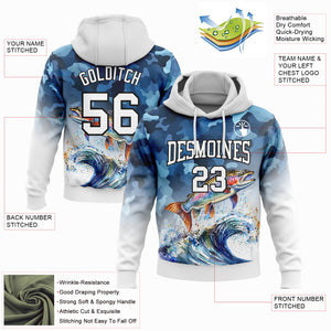 Custom Stitched Camo White-Black 3D Rainbow Trout Fish Fishing Sports Pullover Sweatshirt Hoodie