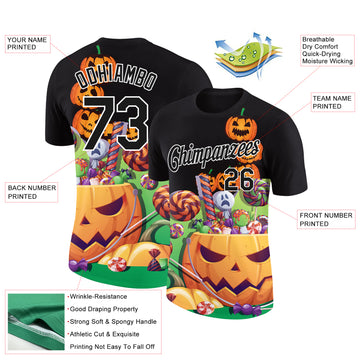 Custom Black White 3D Halloween Performance T-Shirt