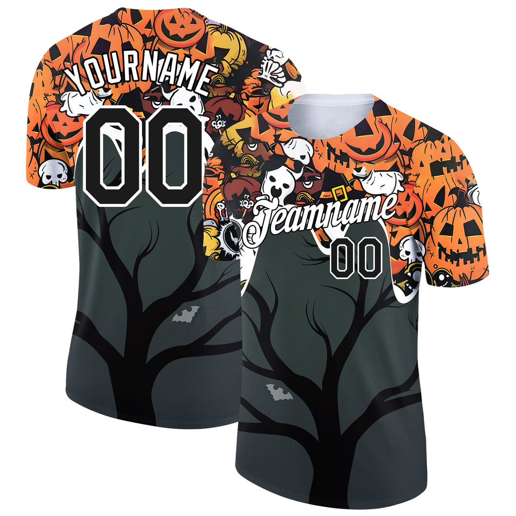 Custom Steel Gray Black-Orange 3D Halloween Performance T-Shirt