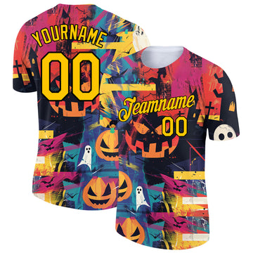 Custom Pink Gold-Black 3D Halloween Performance T-Shirt