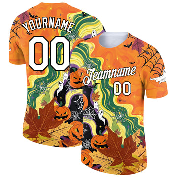 Custom Bay Orange White-Black 3D Halloween Performance T-Shirt