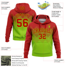 Load image into Gallery viewer, Custom Stitched Red Neon Green 3D Pattern Design Gradient Square Shape Sports Pullover Sweatshirt Hoodie
