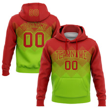 Load image into Gallery viewer, Custom Stitched Red Neon Green 3D Pattern Design Gradient Square Shape Sports Pullover Sweatshirt Hoodie
