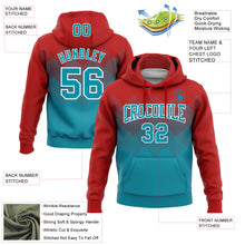 Load image into Gallery viewer, Custom Stitched Red Teal-White 3D Pattern Design Gradient Square Shape Sports Pullover Sweatshirt Hoodie
