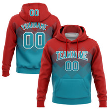 Load image into Gallery viewer, Custom Stitched Red Teal-White 3D Pattern Design Gradient Square Shape Sports Pullover Sweatshirt Hoodie
