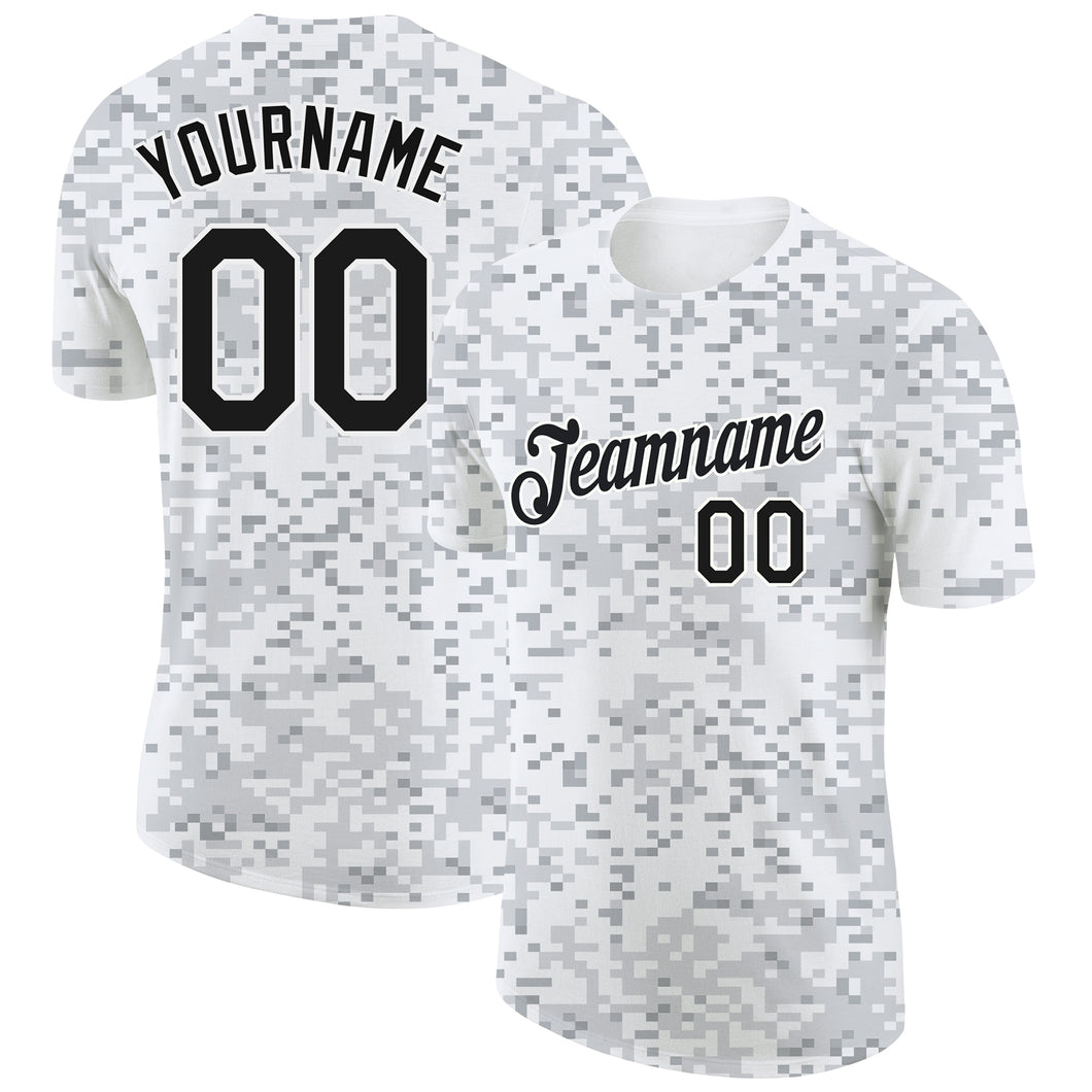 Custom Camo Black-White 3D Arctic Camouflage Performance T-Shirt