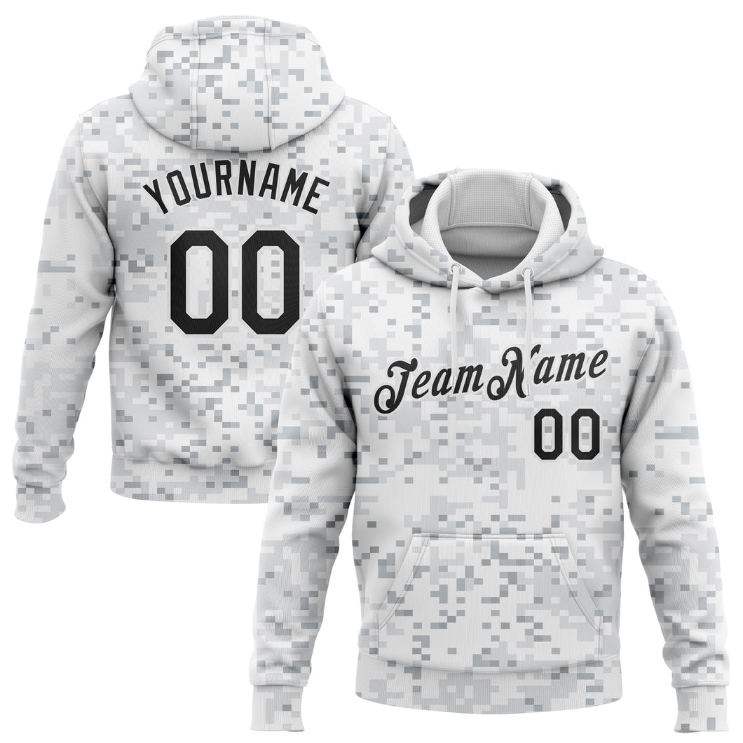 Custom Stitched Camo Black-White 3D Arctic Camouflage Sports Pullover Sweatshirt Salute To Service Hoodie