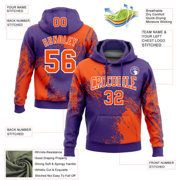 Custom Stitched Purple Orange-White 3D Pattern Design Abstract Brush Stroke Sports Pullover Sweatshirt Hoodie