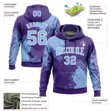 Custom Stitched Purple Light Blue-White 3D Pattern Design Abstract Brush Stroke Sports Pullover Sweatshirt Hoodie