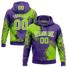 Load image into Gallery viewer, Custom Stitched Purple Neon Green-White 3D Pattern Design Abstract Brush Stroke Sports Pullover Sweatshirt Hoodie
