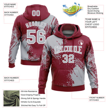 Custom Stitched Crimson Gray-White 3D Pattern Design Abstract Brush Stroke Sports Pullover Sweatshirt Hoodie