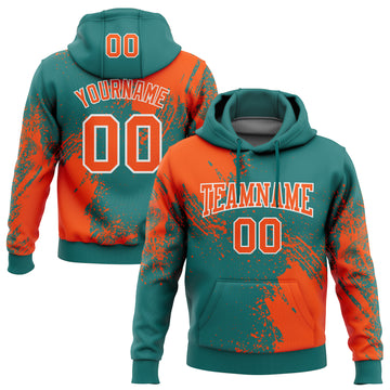 Custom Stitched Teal Orange-White 3D Pattern Design Abstract Brush Stroke Sports Pullover Sweatshirt Hoodie