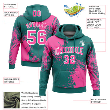 Custom Stitched Teal Pink-White 3D Pattern Design Abstract Brush Stroke Sports Pullover Sweatshirt Hoodie