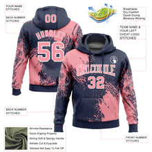 Load image into Gallery viewer, Custom Stitched Navy Medium Pink-White 3D Pattern Design Abstract Brush Stroke Sports Pullover Sweatshirt Hoodie
