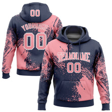 Load image into Gallery viewer, Custom Stitched Navy Medium Pink-White 3D Pattern Design Abstract Brush Stroke Sports Pullover Sweatshirt Hoodie
