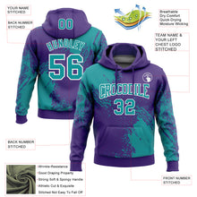 Load image into Gallery viewer, Custom Stitched Purple Teal-White 3D Pattern Design Abstract Brush Stroke Sports Pullover Sweatshirt Hoodie
