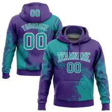 Load image into Gallery viewer, Custom Stitched Purple Teal-White 3D Pattern Design Abstract Brush Stroke Sports Pullover Sweatshirt Hoodie
