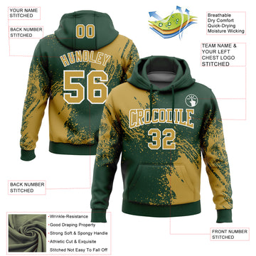 Custom Stitched Green Old Gold-White 3D Pattern Design Abstract Brush Stroke Sports Pullover Sweatshirt Hoodie