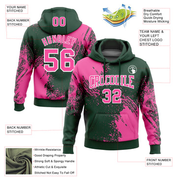 Custom Stitched Green Pink-White 3D Pattern Design Abstract Brush Stroke Sports Pullover Sweatshirt Hoodie