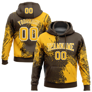 Custom Stitched Brown Gold-White 3D Pattern Design Abstract Brush Stroke Sports Pullover Sweatshirt Hoodie