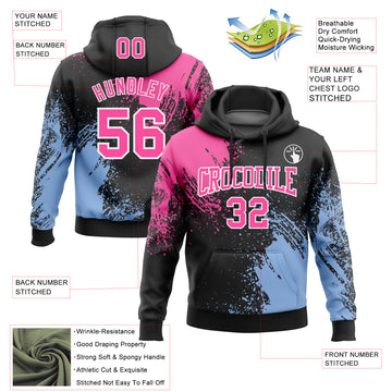 Custom Stitched Black Pink-Light Blue 3D Pattern Design Abstract Brush Stroke Sports Pullover Sweatshirt Hoodie