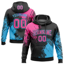 Load image into Gallery viewer, Custom Stitched Black Pink-Sky Blue 3D Pattern Design Abstract Brush Stroke Sports Pullover Sweatshirt Hoodie
