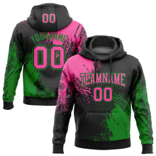 Load image into Gallery viewer, Custom Stitched Black Pink-Grass Green 3D Pattern Design Abstract Brush Stroke Sports Pullover Sweatshirt Hoodie
