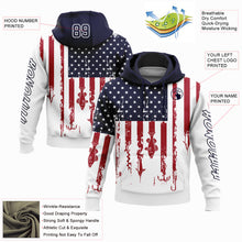 Load image into Gallery viewer, Custom Stitched White Navy-Red 3D American Flag And Fish Hook Fishing Sports Pullover Sweatshirt Hoodie
