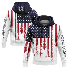 Load image into Gallery viewer, Custom Stitched White Navy-Red 3D American Flag And Fish Hook Fishing Sports Pullover Sweatshirt Hoodie
