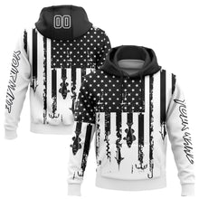 Load image into Gallery viewer, Custom Stitched White Black 3D American Flag And Fish Hook Fishing Sports Pullover Sweatshirt Hoodie
