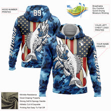 Load image into Gallery viewer, Custom Stitched Camo White-Black 3D American Flag And Fish Hook Skull Fishing Sports Pullover Sweatshirt Salute To Service Hoodie
