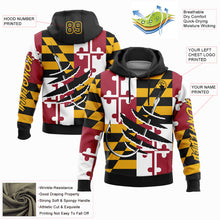 Load image into Gallery viewer, Custom Stitched Gold Black-Red 3D Maryland Flag And Fish Hook Fishing Sports Pullover Sweatshirt Hoodie
