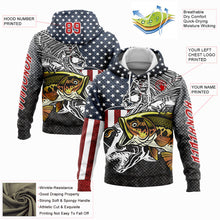 Load image into Gallery viewer, Custom Stitched Navy Red-Steel Gray 3D American Flag And Striped Bass Fish Fishing Sports Pullover Sweatshirt Hoodie
