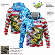 Load image into Gallery viewer, Custom Stitched Sky Blue Black-Red 3D American Flag And Largemouth Bass Fish Fishing Sports Pullover Sweatshirt Hoodie
