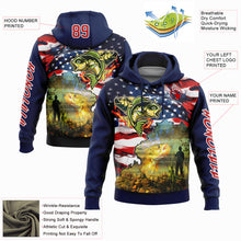 Load image into Gallery viewer, Custom Stitched Navy Red-White 3D American Flag And Smallmouth Bass Fish Fishing Sports Pullover Sweatshirt Hoodie
