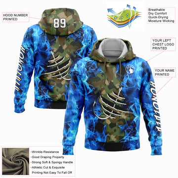 Custom Stitched Camo White-Black 3D Flame And Fish Hook Fishing Sports Pullover Sweatshirt Salute To Service Hoodie