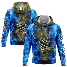 Load image into Gallery viewer, Custom Stitched Camo White-Black 3D Flame And Fish Hook Fishing Sports Pullover Sweatshirt Salute To Service Hoodie
