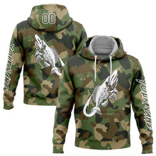 Load image into Gallery viewer, Custom Stitched Camo Olive-White 3D Fish Hook Skull Fishing Sports Pullover Sweatshirt Salute To Service Hoodie
